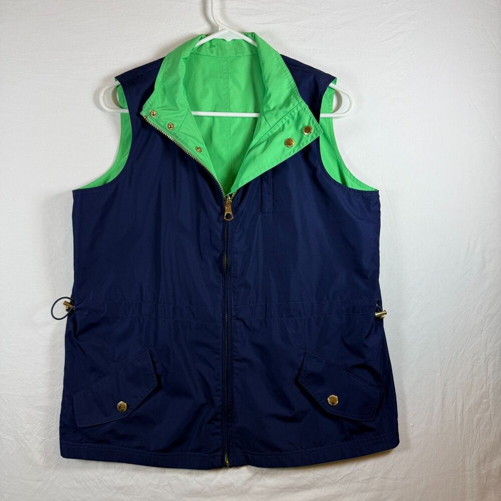 Lauren Ralph Lauren Reversible Vest Navy Green Zip Front Gold Hardware P/L